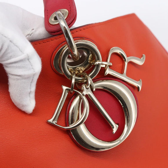 Christian Dior Diorissimo Hand Bag Leather 2way Orange Gold Auth bs30974