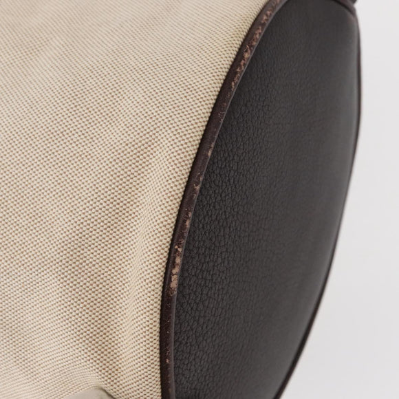 HERMES Sac Marine Recife MM Shoulder Bag Canvas Leather Beige Auth bs30975