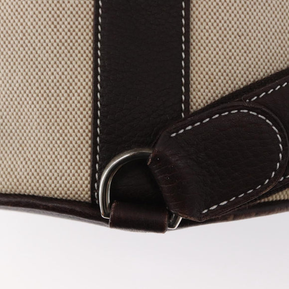 HERMES Sac Marine Recife MM Shoulder Bag Canvas Leather Beige Auth bs30975