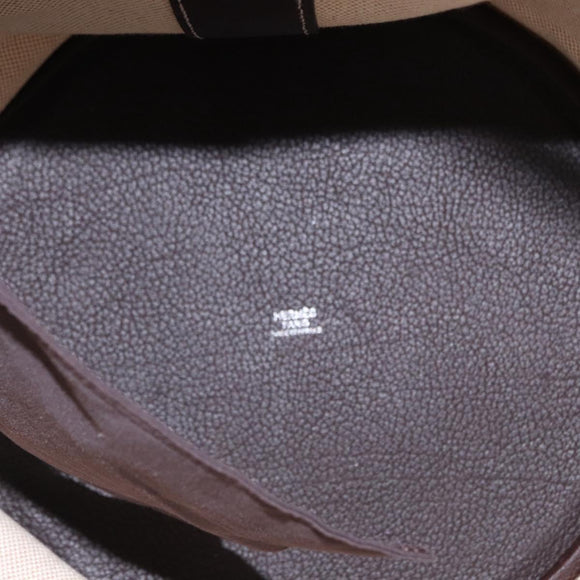 HERMES Sac Marine Recife MM Shoulder Bag Canvas Leather Beige Auth bs30975