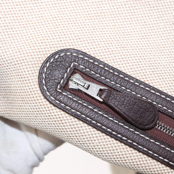 HERMES Sac Marine Recife MM Shoulder Bag Canvas Leather Beige Auth bs30975