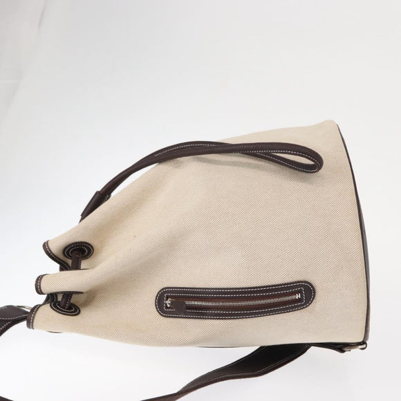 HERMES Sac Marine Recife MM Shoulder Bag Canvas Leather Beige Auth bs30975