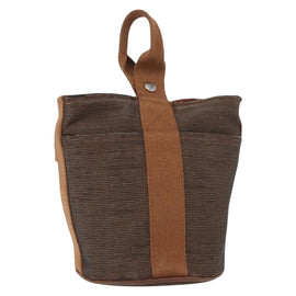 HERMES Sakso PM Hand Bag Canvas Brown Auth bs30976