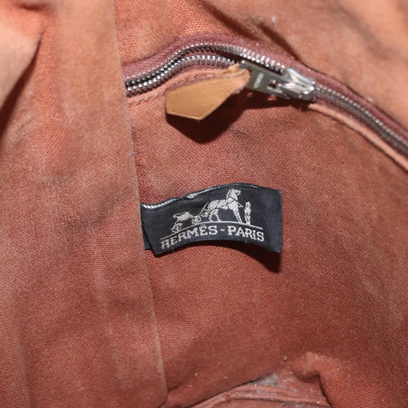 HERMES Sakso PM Hand Bag Canvas Brown Auth bs30976