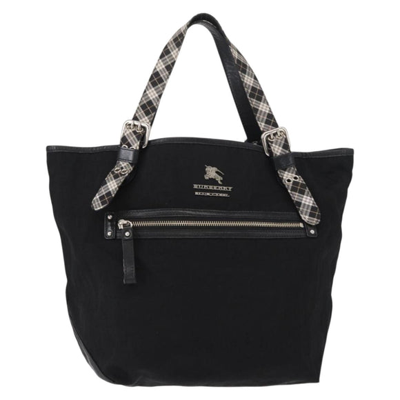 BURBERRY Blue Label Tote Bag Nylon Black Silver Auth bs30978
