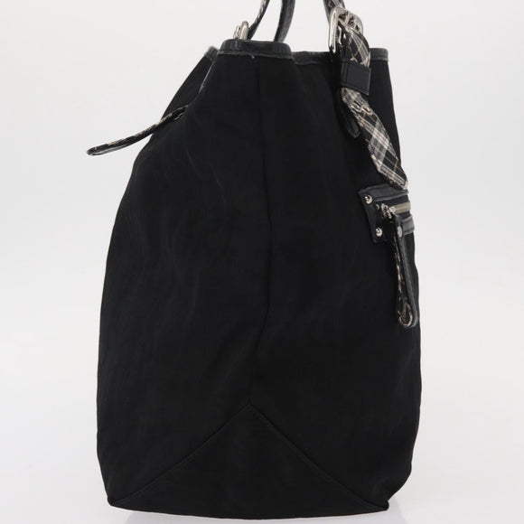 BURBERRY Blue Label Tote Bag Nylon Black Silver Auth bs30978