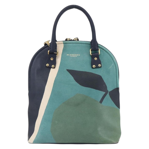 BURBERRY Hand Bag Leather 2way Navy Gold Auth bs30983