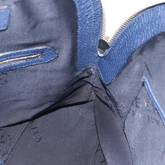 BURBERRY Hand Bag Leather 2way Navy Gold Auth bs30983