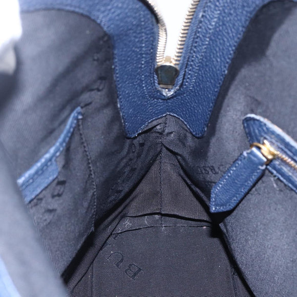 BURBERRY Hand Bag Leather 2way Navy Gold Auth bs30983