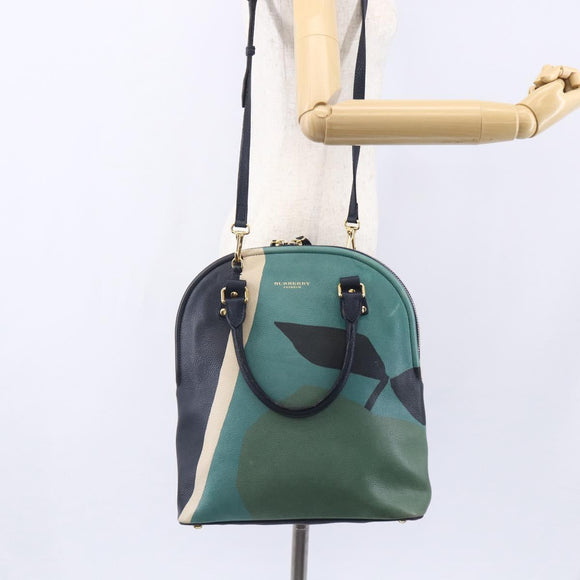 BURBERRY Hand Bag Leather 2way Navy Gold Auth bs30983