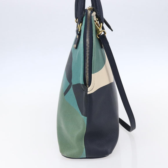 BURBERRY Hand Bag Leather 2way Navy Gold Auth bs30983