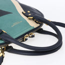 BURBERRY Hand Bag Leather 2way Navy Gold Auth bs30983-7