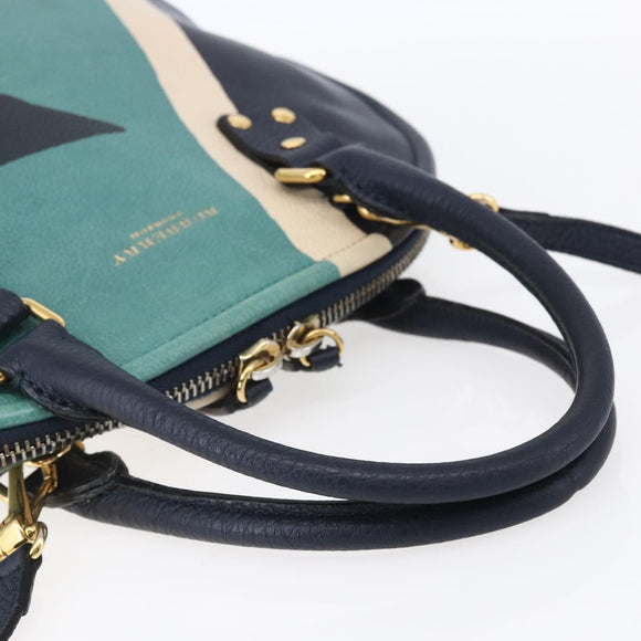 BURBERRY Hand Bag Leather 2way Navy Gold Auth bs30983
