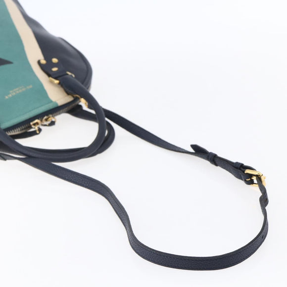 BURBERRY Hand Bag Leather 2way Navy Gold Auth bs30983