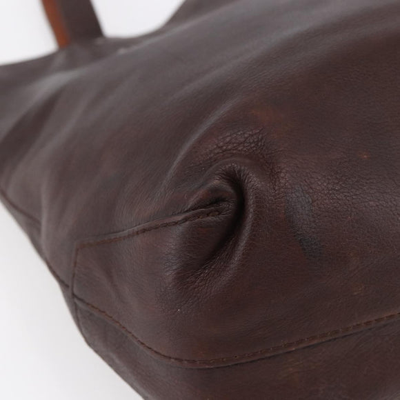 BURBERRY Black Label Tote Bag Leather Brown Silver Auth bs30984