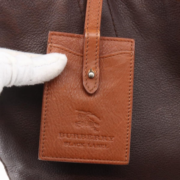 BURBERRY Black Label Tote Bag Leather Brown Silver Auth bs30984