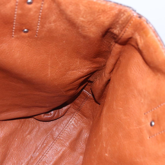 BURBERRY Black Label Tote Bag Leather Brown Silver Auth bs30984