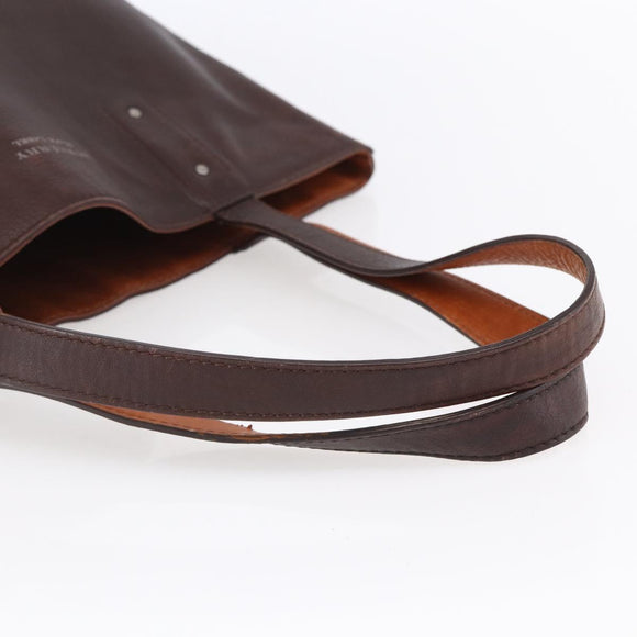 BURBERRY Black Label Tote Bag Leather Brown Silver Auth bs30984