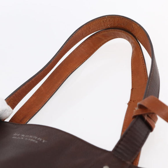 BURBERRY Black Label Tote Bag Leather Brown Silver Auth bs30984