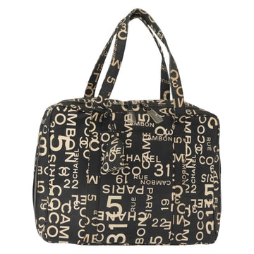 CHANEL Bysy Line Boston Bag Canvas Black CC Auth bs30986