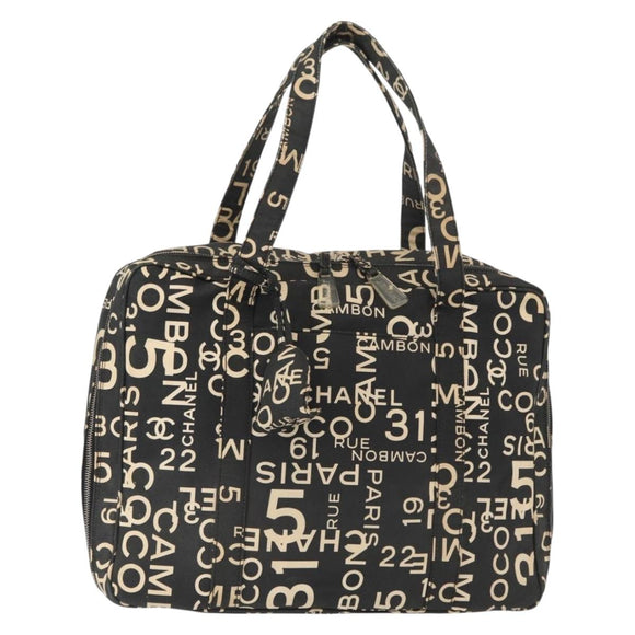 CHANEL Bysy Line Boston Bag Canvas Black CC Auth bs30986