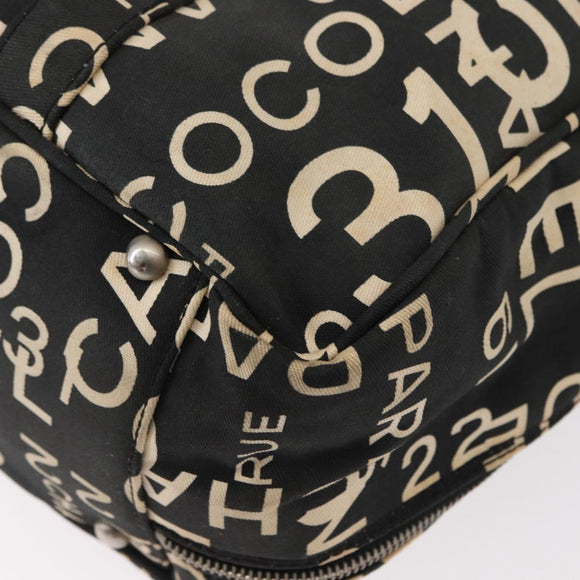 CHANEL Bysy Line Boston Bag Canvas Black CC Auth bs30986