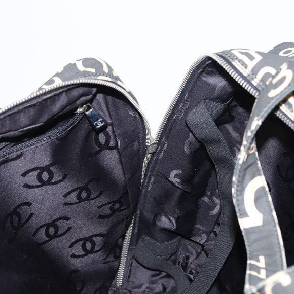 CHANEL Bysy Line Boston Bag Canvas Black CC Auth bs30986