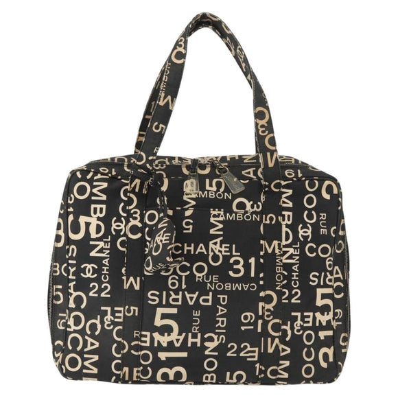 CHANEL Bysy Line Boston Bag Canvas Black CC Auth bs30986