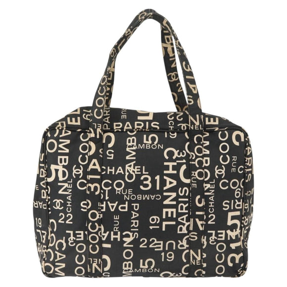 CHANEL Bysy Line Boston Bag Canvas Black CC Auth bs30986