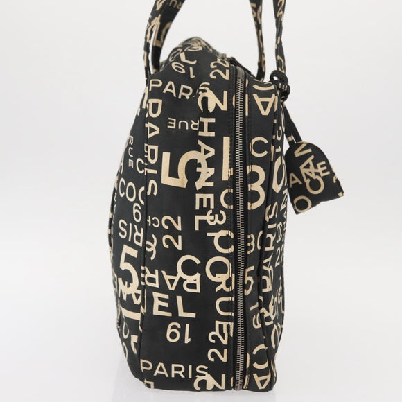 CHANEL Bysy Line Boston Bag Canvas Black CC Auth bs30986