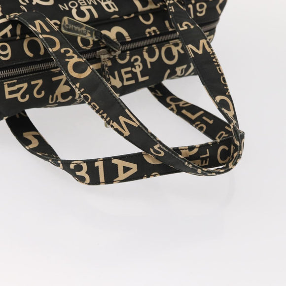 CHANEL Bysy Line Boston Bag Canvas Black CC Auth bs30986
