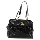 CHANEL Shoulder Bag Enamel Black Gold CC Auth bs30987-1