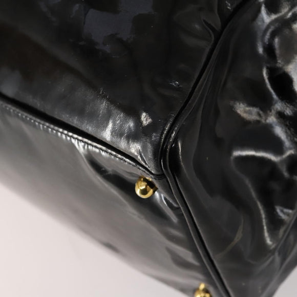CHANEL Shoulder Bag Enamel Black Gold CC Auth bs30987