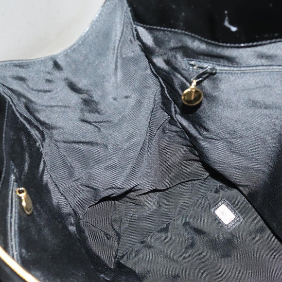 CHANEL Shoulder Bag Enamel Black Gold CC Auth bs30987