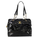 CHANEL Shoulder Bag Enamel Black Gold CC Auth bs30987-2