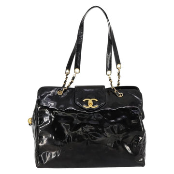 CHANEL Shoulder Bag Enamel Black Gold CC Auth bs30987 - 0