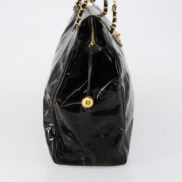CHANEL Shoulder Bag Enamel Black Gold CC Auth bs30987