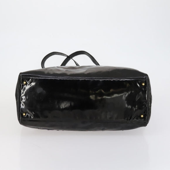 CHANEL Shoulder Bag Enamel Black Gold CC Auth bs30987