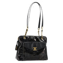 CHANEL Shoulder Bag Enamel Black Gold CC Auth bs30988-1