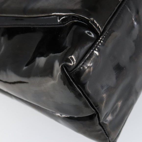 CHANEL Shoulder Bag Enamel Black Gold CC Auth bs30988