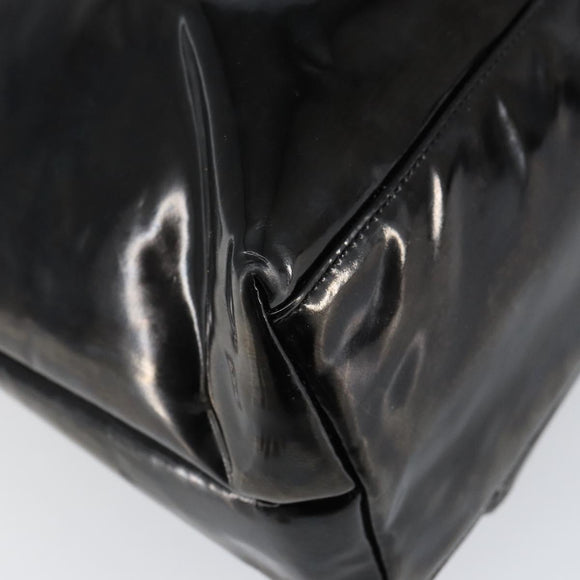 CHANEL Shoulder Bag Enamel Black Gold CC Auth bs30988