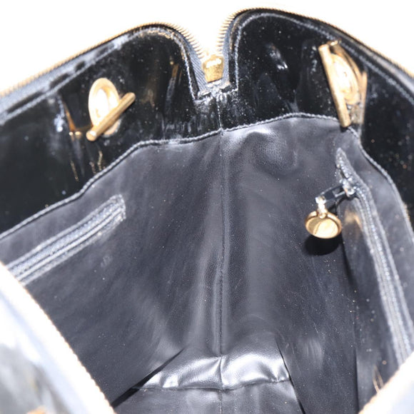 CHANEL Shoulder Bag Enamel Black Gold CC Auth bs30988