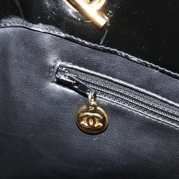 CHANEL Shoulder Bag Enamel Black Gold CC Auth bs30988