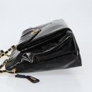 CHANEL Shoulder Bag Enamel Black Gold CC Auth bs30988-5