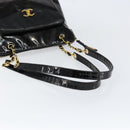CHANEL Shoulder Bag Enamel Black Gold CC Auth bs30988-7