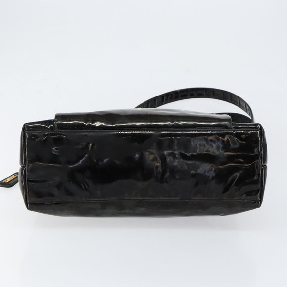CHANEL Shoulder Bag Enamel Black Gold CC Auth bs30988