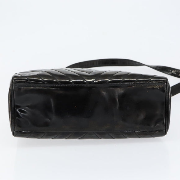 CHANEL V Stitch Hand Bag Enamel 2way Black Gold CC Auth bs30989