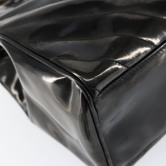 CHANEL V Stitch Hand Bag Enamel 2way Black Gold CC Auth bs30989