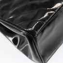 CHANEL V Stitch Hand Bag Enamel 2way Black Gold CC Auth bs30989-15