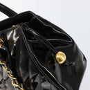 CHANEL V Stitch Hand Bag Enamel 2way Black Gold CC Auth bs30989-16